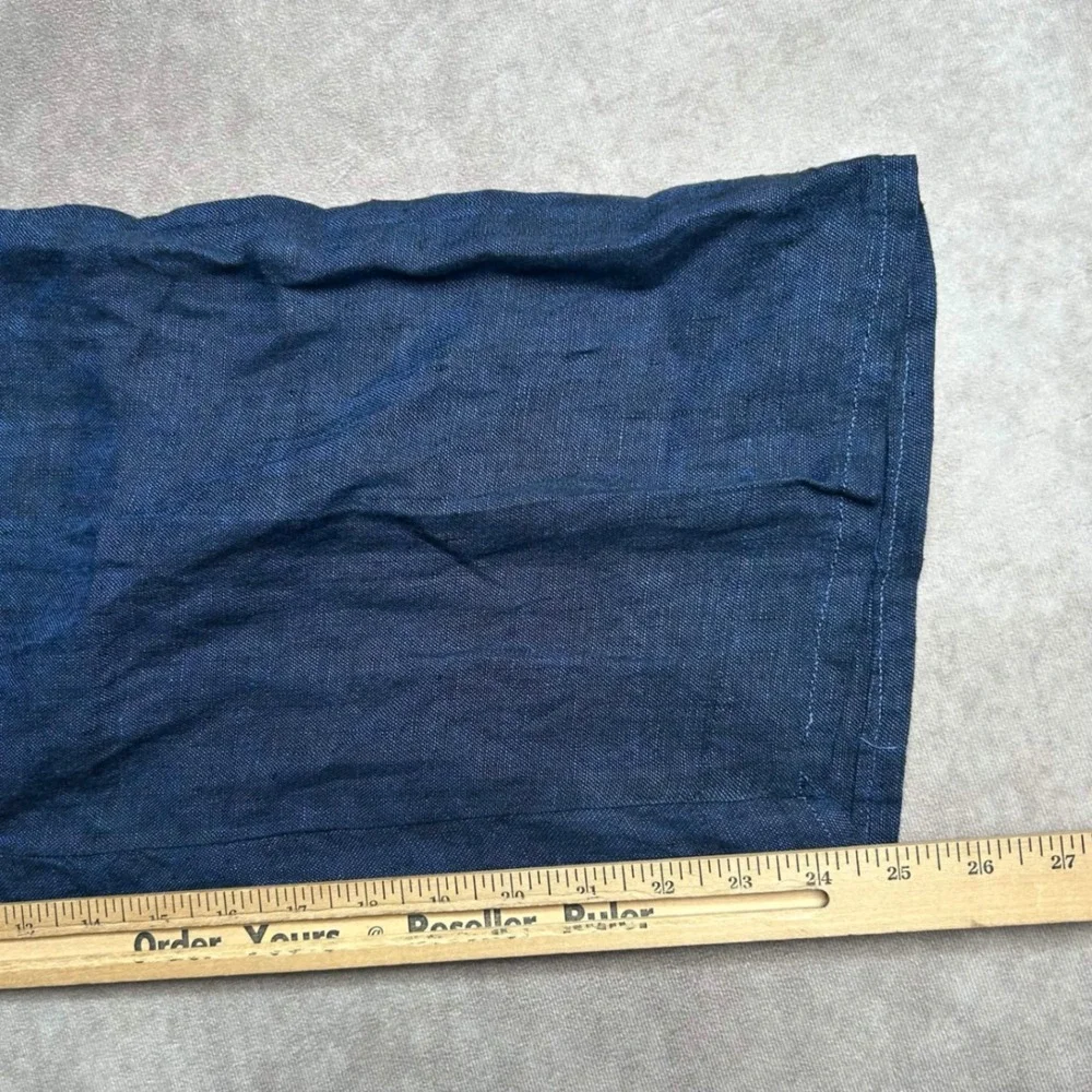 Zara Women XL Blue Linen Wide Leg High Rise Cropped Trousers Pants